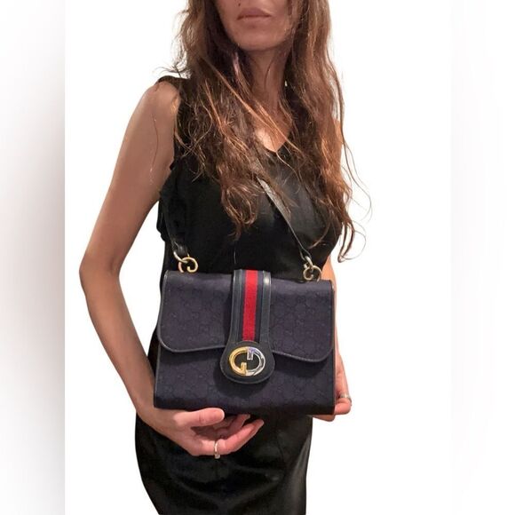 Gucci Blue and Gold Shoulder Bag with Signature Design - Picture 11 of 11